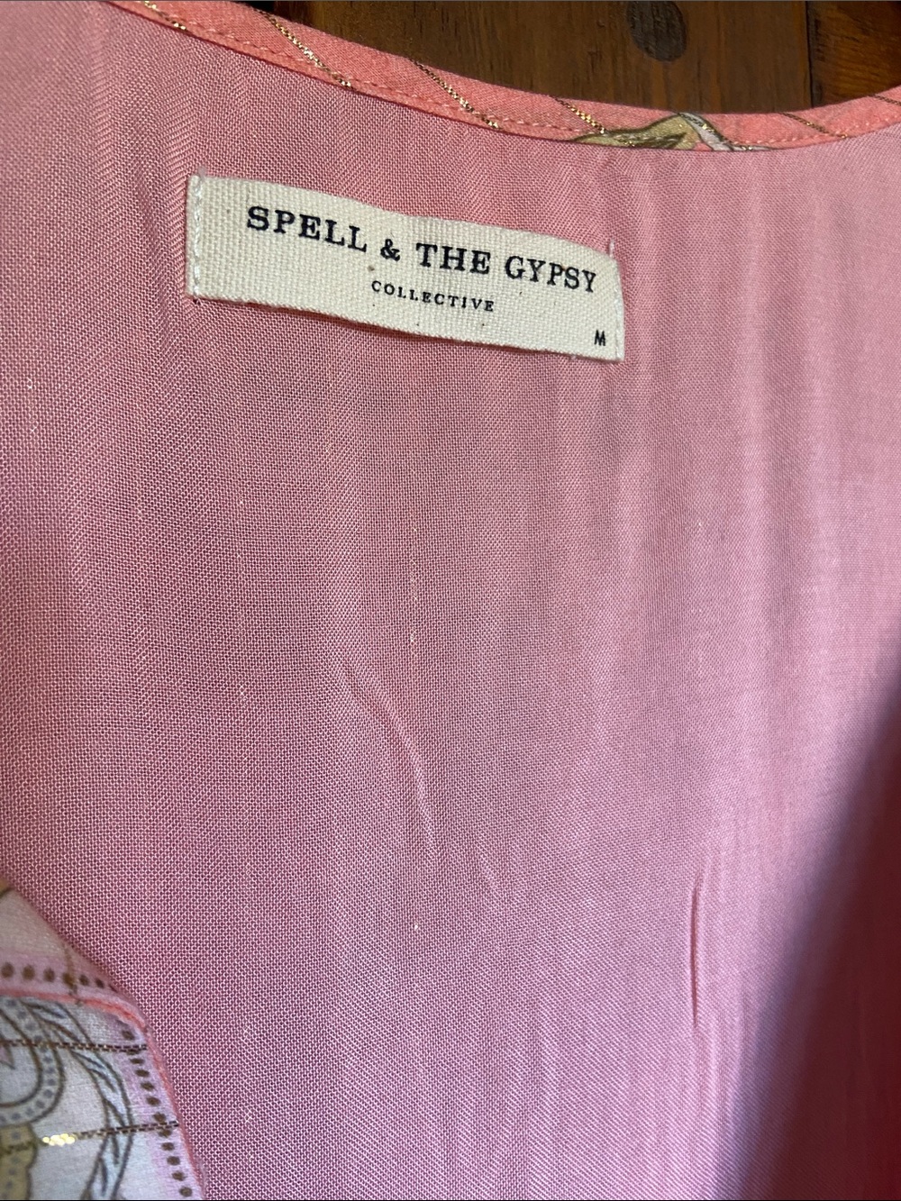 NWOT Spell & the Gypsy Hendrix Pink Gold Metallic Boho Flowy Dress Size M - Picture 2 of 9